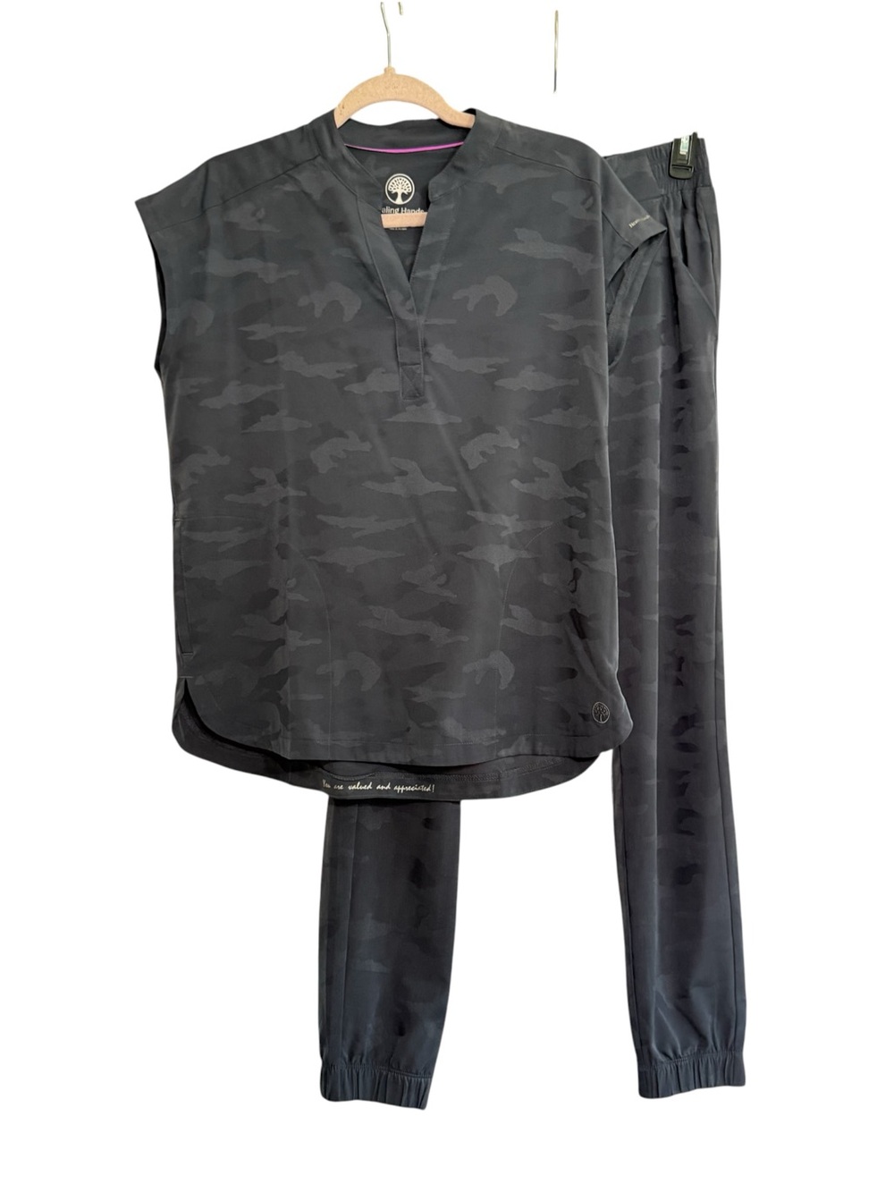 Healing Hands Grey Camo Scrub Set